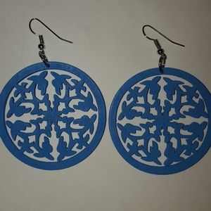 Women's boho Blue Wooden Earrings